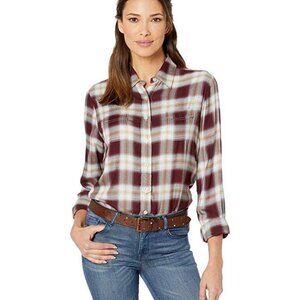 Stetson Harvest Plaid Shirt M | Burgundy Blue Western Button-Up Long Sleeve